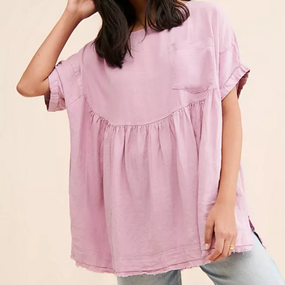 Free People "We The Free Moon City Top" in Linen Blend, Pink